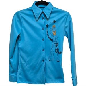 Vtg 70s Disco Graphic Shirt | Dagger Collar | Union Made Canada